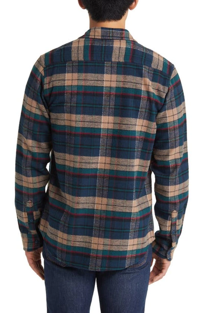 Shop Schott Two-pocket Long Sleeve Flannel Button-up Shirt In Tan Navy