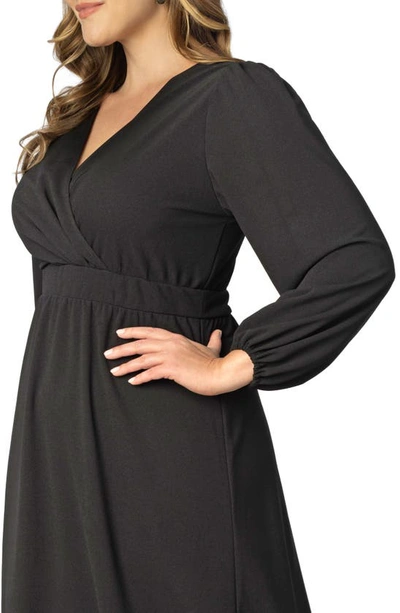 Kiyonna Pprtia Long Sleeve Midi Faux Wrap Cocktail Dress In Black
