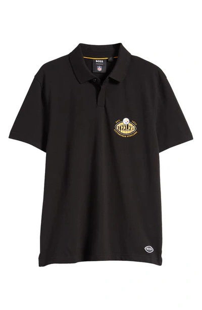 Shop Hugo Boss X Nfl Pittsburgh Steelers Cotton Polo In Charcoal