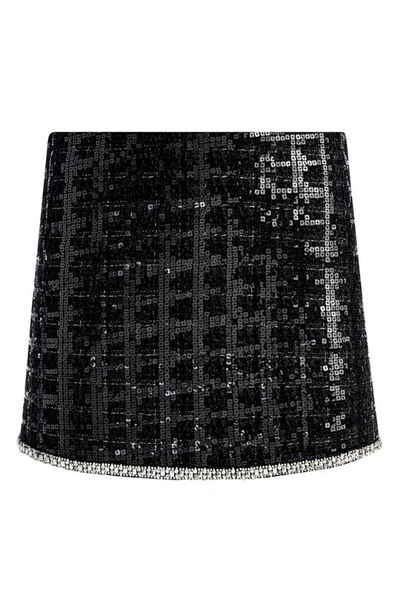 Shop Alice And Olivia Rubi Sequin Tweed Embellished Hem Miniskirt In Black