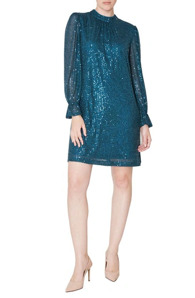 Shop Julia Jordan Long Sleeve Sequin Minidress In Teal
