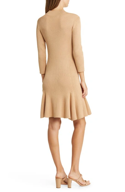 Shop Julia Jordan Rib Three-quarter Sleeve Sweater Dress In Caramel