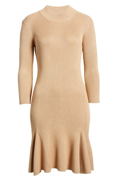 Shop Julia Jordan Rib Three-quarter Sleeve Sweater Dress In Caramel