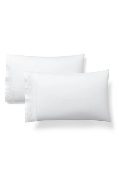 Shop Ralph Lauren Eloise Set Of 2 Embroidered 624 Thread Count Organic Cotton Pillowcases In Studio White