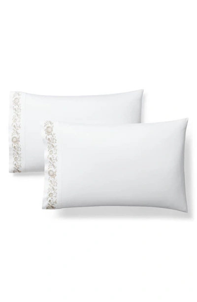 Shop Ralph Lauren Eloise Set Of 2 Embroidered 624 Thread Count Organic Cotton Pillowcases In True Platinum