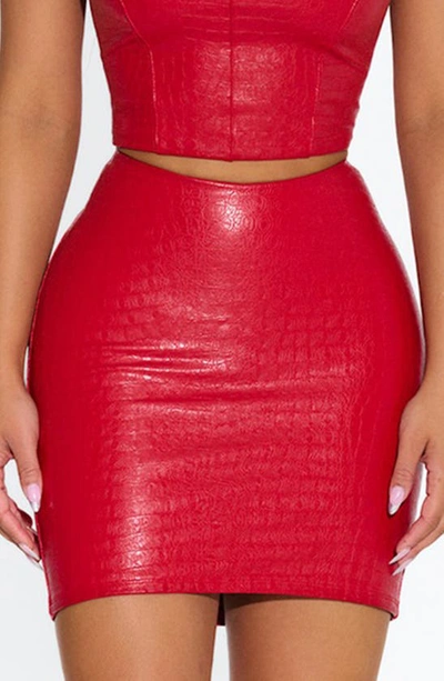 Shop Naked Wardrobe The Croc Embossed Faux Leather Miniskirt In Red