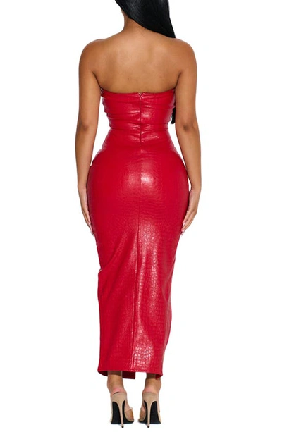 Shop Naked Wardrobe The Crocodile Chic Strapless Faux Leather Dress In Red