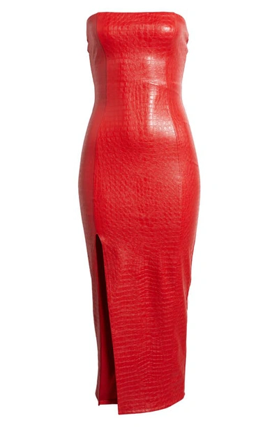 Shop Naked Wardrobe The Crocodile Chic Strapless Faux Leather Dress In Red
