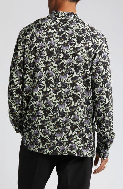 Shop Open Edit Floral Long Sleeve Button-up Camp Shirt In Black- Purple Dark Floral