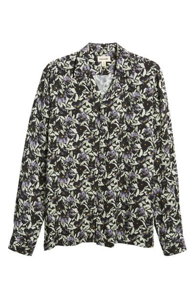 Shop Open Edit Floral Long Sleeve Button-up Camp Shirt In Black- Purple Dark Floral