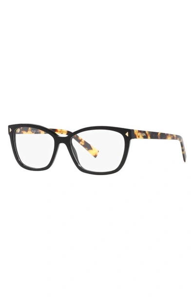 Prada 55mm Rectangular Optical Glasses In Matte Black