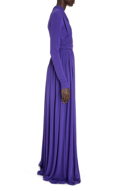 Shop Giambattista Valli Cross Neck Long Sleeve Gown In Violet