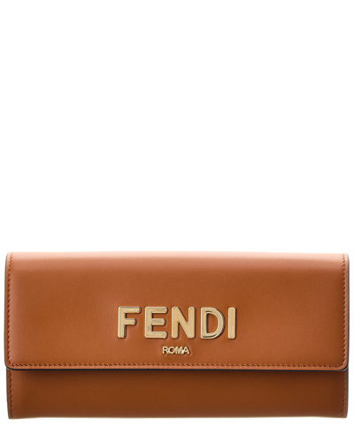 Shop Fendi Ff Leather Continental Wallet On Chain In Brown