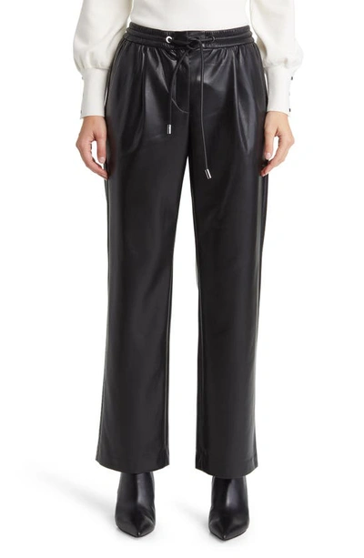 Shop Hugo Boss Tareta Drawstring Faux Leather Pants In Black