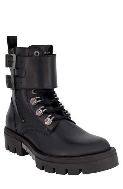Shop Karl Lagerfeld Leather Combat Boot In Black
