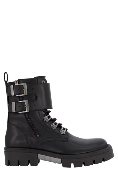 Shop Karl Lagerfeld Leather Combat Boot In Black