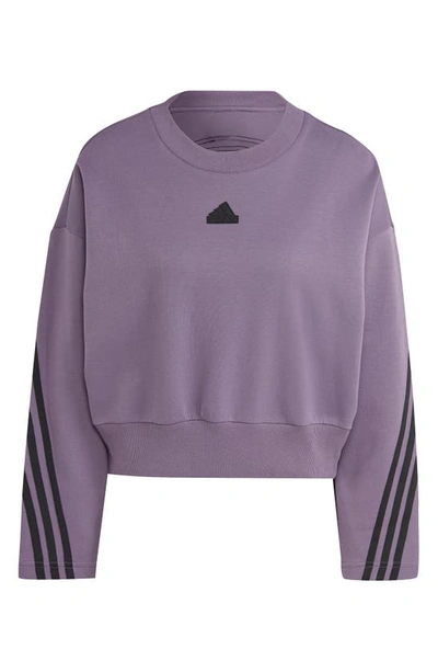 Shop Adidas Originals Future Icon Oversize 3-stripes Crewneck Sweatshirt In Shadow Violet
