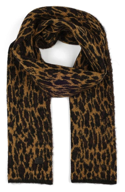 Shop Allsaints Leopard Brushed Jacquard Knit Scarf In Natural Multi