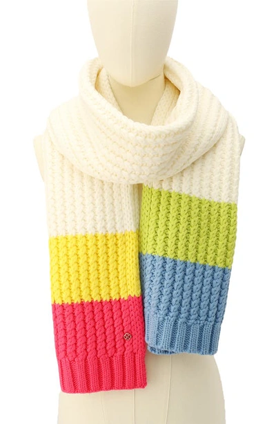 Shop Kate Spade Marble Cable Knit Scarf In Cream Multi