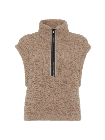 Shop Brunello Cucinelli Women's Fleecy Cashmere Sweater Vest With Precious Half Zip In Brown
