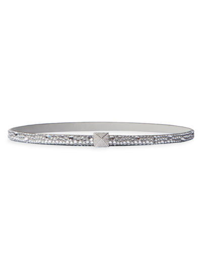 Shop Valentino Women's One Stud Belt With Crystals 12mm In Crystal Grey