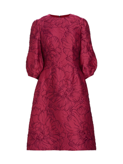 Shop Teri Jon By Rickie Freeman Women's Floral Jacquard Blouson-sleeve Minidress In Ruby
