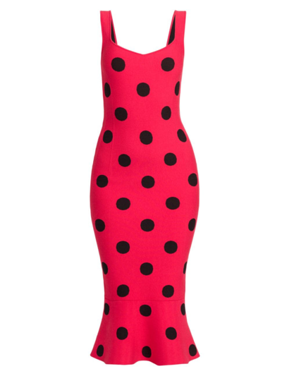 Shop Marni Women's Knit Polka-dot Midi-dress In Tulip