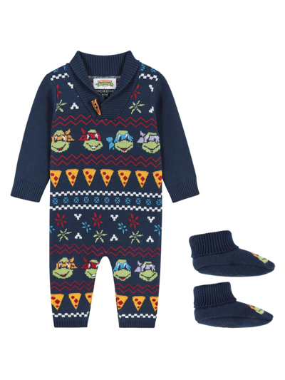 Shop Andy & Evan Baby Boy's Teenage Mutant Ninja Turtle Sweater Coveralls & Booties Set In Navy