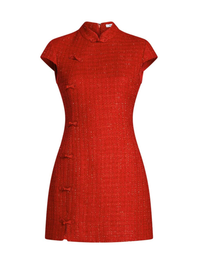 Shop Sau Lee Women's Natasha Tweed Cap-sleeve Minidress In Red