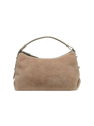 Shop Brunello Cucinelli Women's Virgin Wool And Cashmere Fleecy Bag With Monili In Beaver