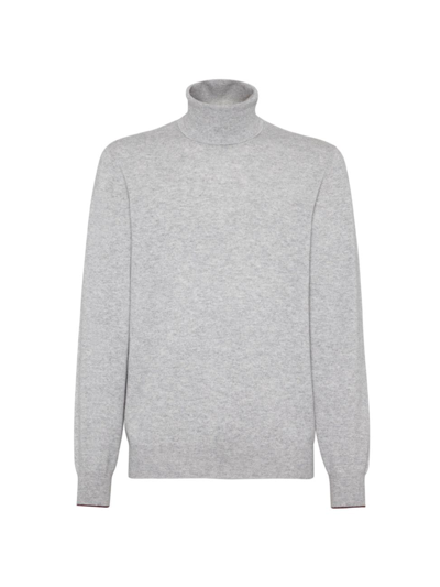 Shop Brunello Cucinelli Men's Cashmere Turtleneck Sweater In Grey