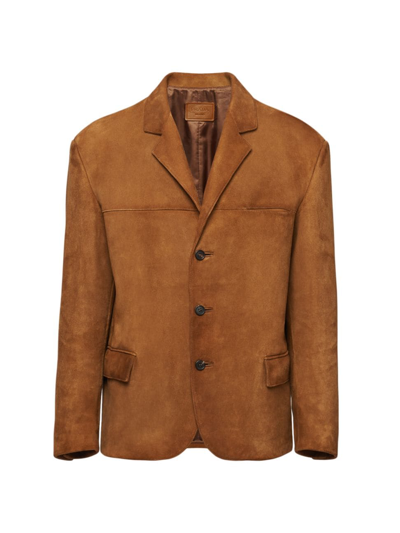Shop Prada Men's Suede Jacket In Brown