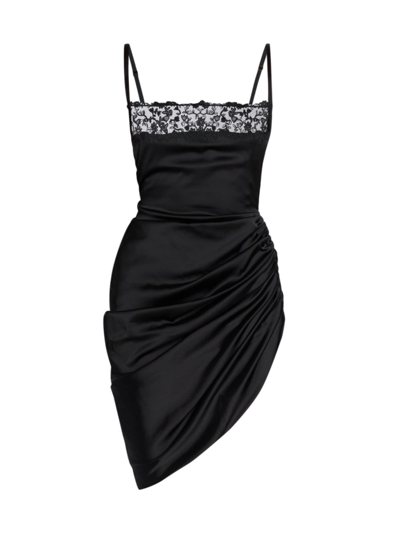 Shop Jacquemus Women's Saudade Asymmetric Satin Minidress In Black