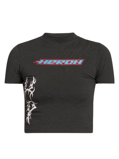 Shop Heron Preston Women's Logo Cropped Baby T-shirt In Black White