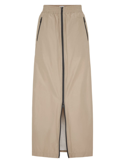 Shop Brunello Cucinelli Women's Water Resistant Taffeta Column Skirt In Beaver