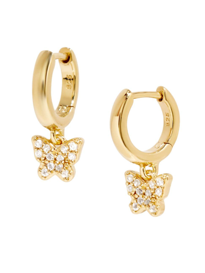 Shop Brook & York Women's Adeline 14k Gold-vermeil & White Topaz Butterfly Hoop Earrings