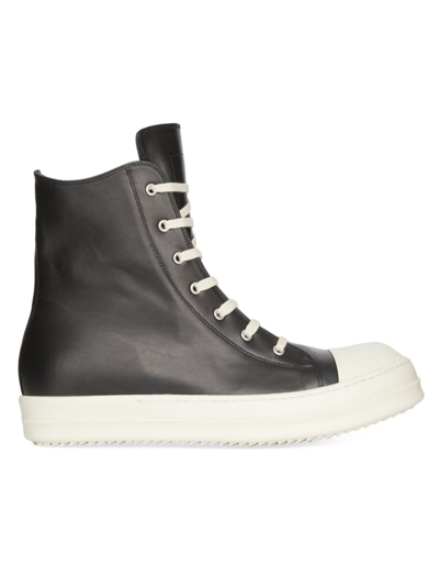 Shop Rick Owens Women's Leather High-top Sneakers In Black Milk