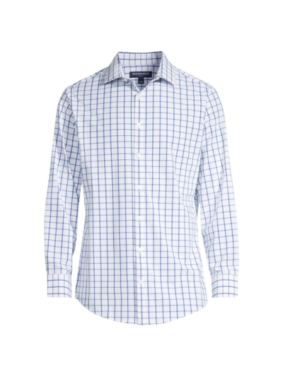 Shop Mizzen + Main Men's Leeward Checked Button-front Shirt In White Navy