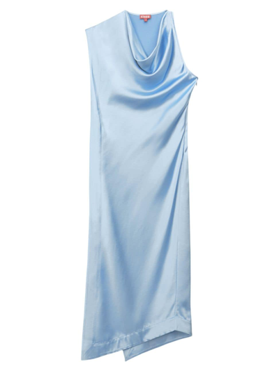Shop Staud Women's Troupe Satin Cowl-neck Midi Dress In French Blue