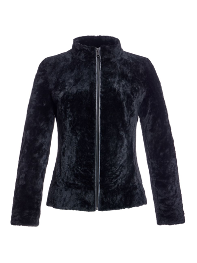 Shop Maximilian Women's Dyed Shearling Lamb Zipper Jacket In Black