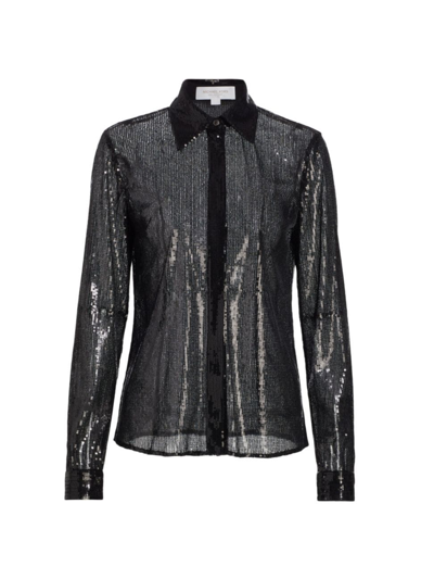 Shop Michael Kors Women's Hansen Sequined Button-down Shirt In Black