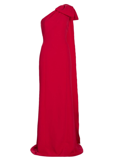 Shop Teri Jon By Rickie Freeman Women's Velvet Bow One-shoulder Column Gown In Red