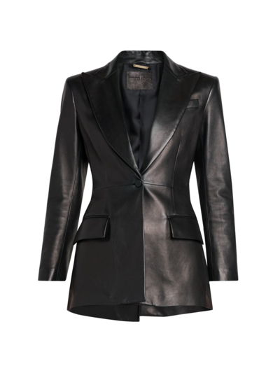 Shop Giorgio Armani Women's Fitted Leather Blazer In Black