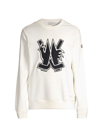 Shop Moncler Men's Logo Crewneck Sweatshirt In Bright White
