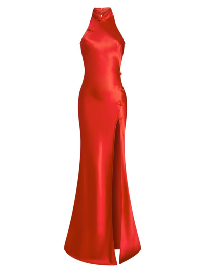 Shop Sau Lee Women's Michelle Satin Halterneck Gown In Red