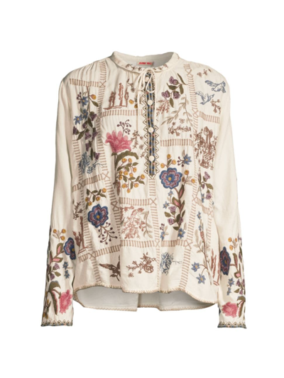 Shop Johnny Was Women's Mabel Floral-embroidered Blouse In Shell