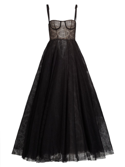 Shop Giambattista Valli Women's Lace Corset Flared Gown In Black