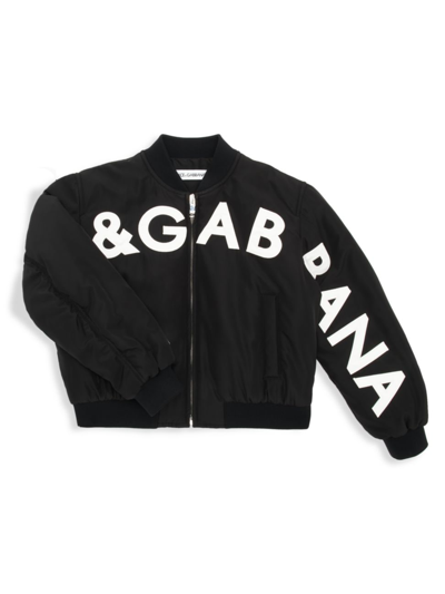 Shop Dolce & Gabbana Boy's Logo Bomber Jacket In Black