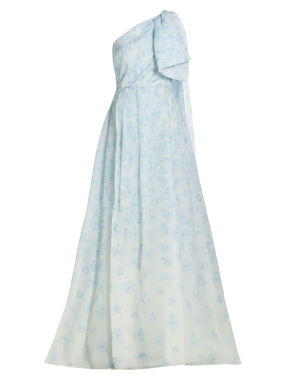 Shop Sachin & Babi Women's Anouk One-shoulder Print Gown In Degrade Blue Floral