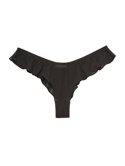 Shop Fleur Du Mal Women's Flutter Ruffled High-cut Thong In Black
